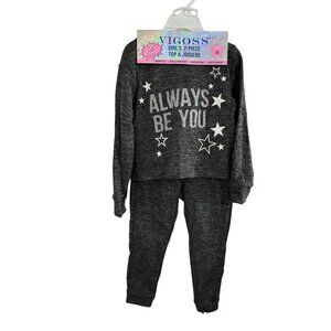 Vigoss Girls 2-Piece Top & Joggers Size 4 Dark Shadow Super Soft Knit